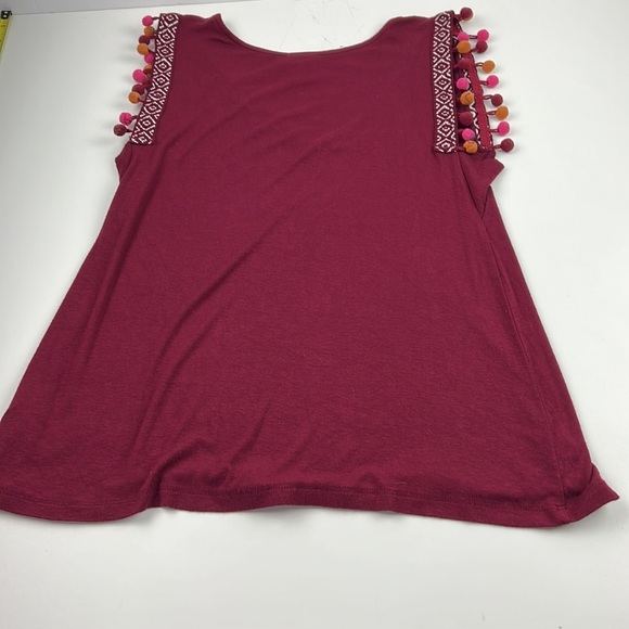 A new day burgundy sleeveless top with pompom trim - Picture 7 of 7